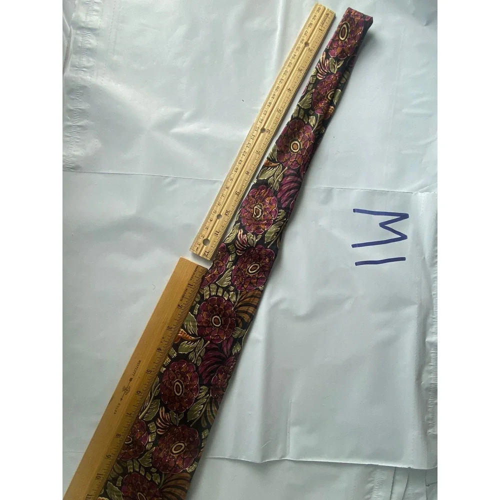 Vintage Floral Silk Tie Burgundy Gold Black Men's Necktie